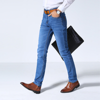 Brat Wang klasyczny styl mężczyźni marka Jeans Business Casual rozciągliwe dopasowanie spodnie jeansowe jasnoniebieskie czarne męskie 3